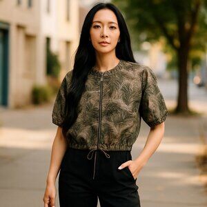Vibrant Palm Leaves Cropped 'Democracy' Vacation Blouse/Jacket SzM